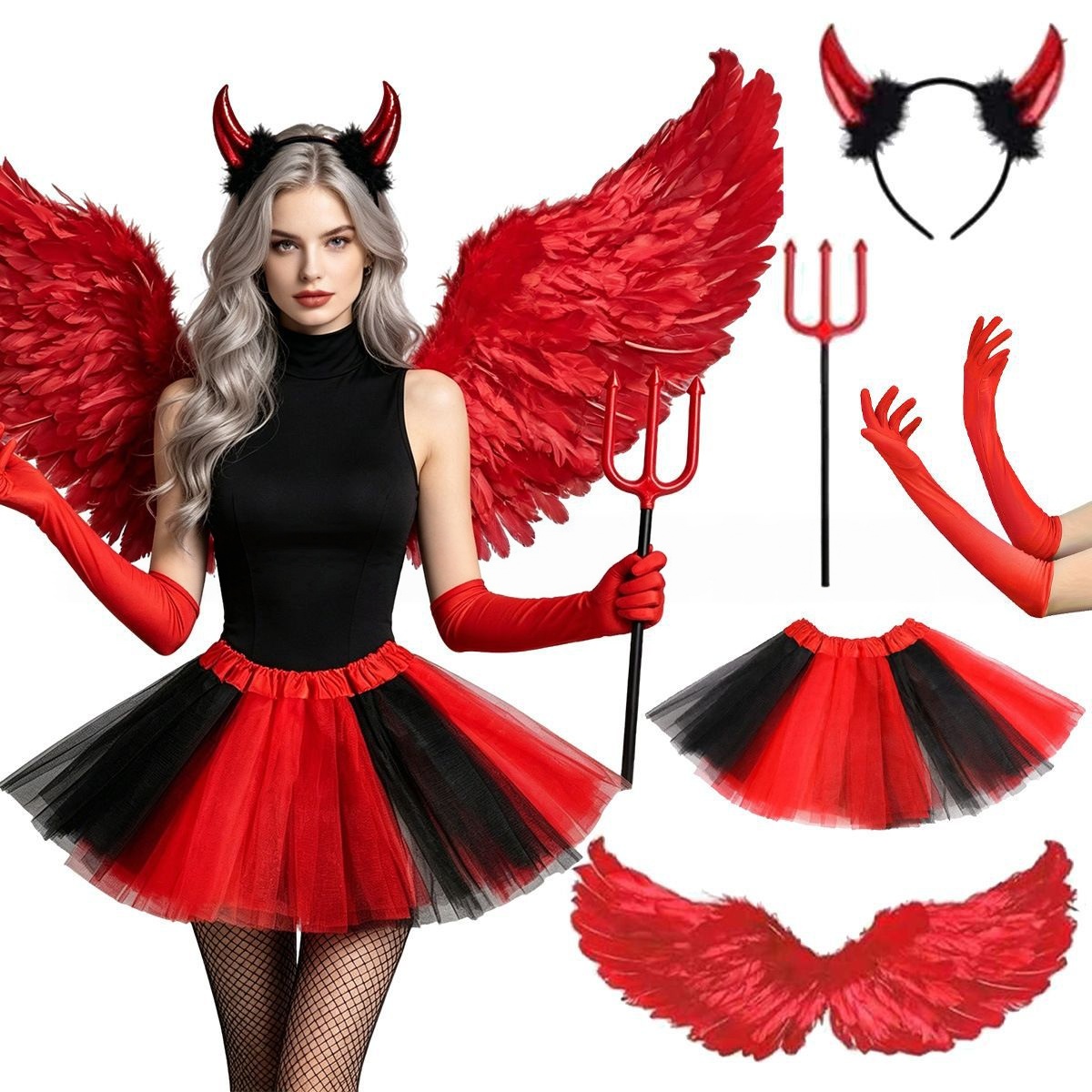 Women'S Red Accessories - Cadılar Bayramı Kostümü Kırmızı Şeytan Başlığı