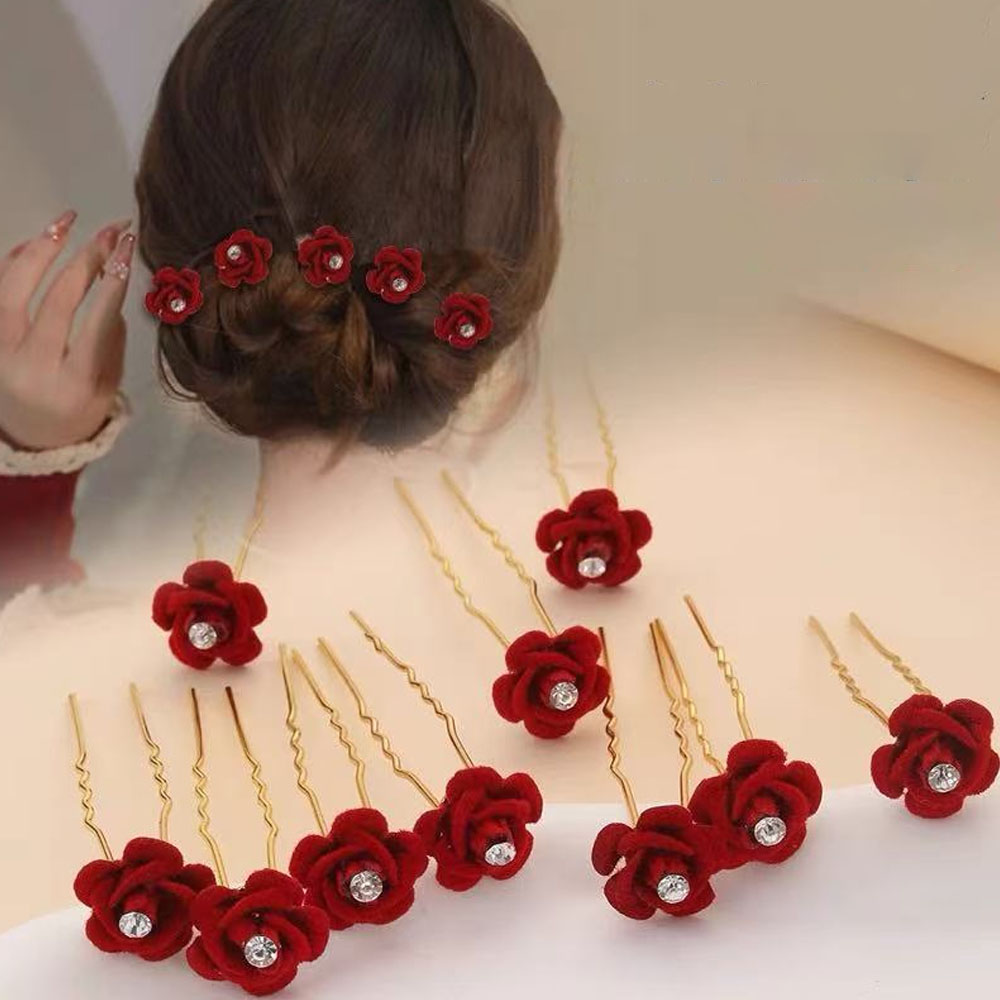 Women'S Red Accessories - 10 adet gül saç aksesuarları düğün