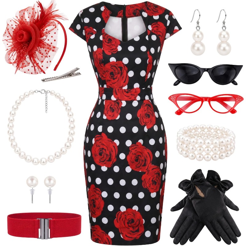 Women'S Accessories In The 1950S - 10 adet/takım bayanlar Retro 1950'ler kadınlar