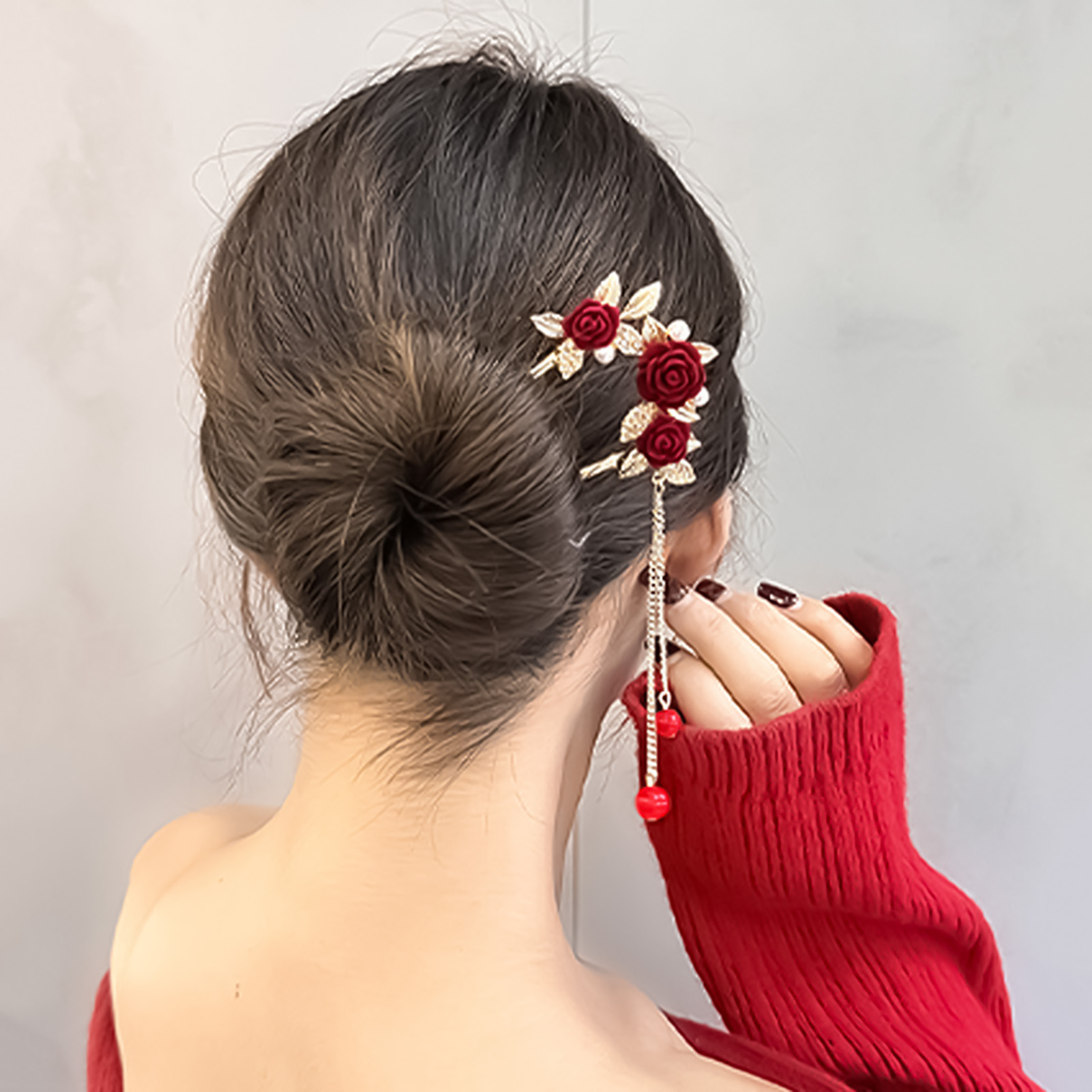 Çin tarzı gül çiçek saç tokası - Women'S Red Accessories incelemesi ve fiyatı