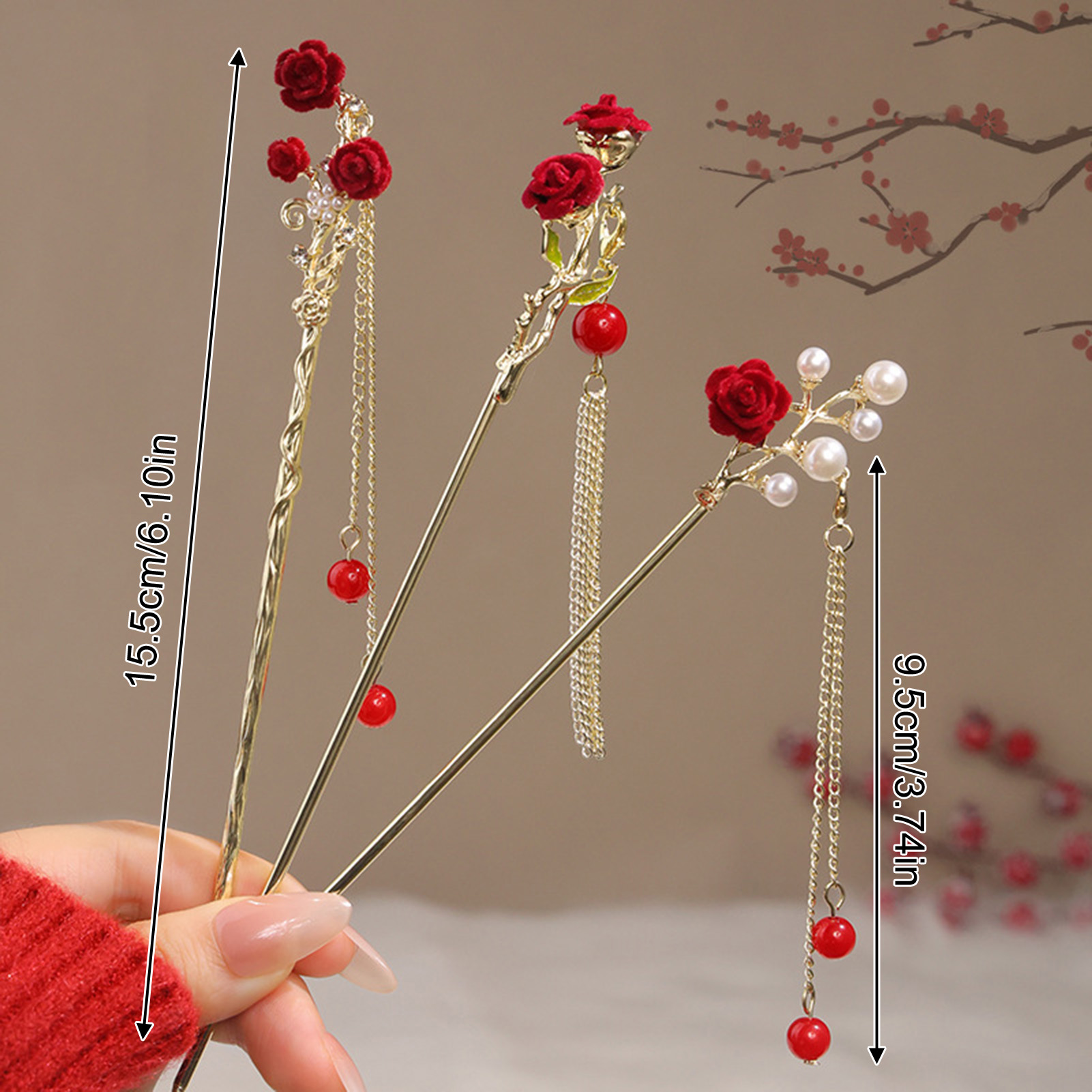 Çin tarzı gül çiçek saç tokası - Women'S Red Accessories incelemesi ve fiyatı
